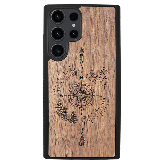 Wooden Case for Samsung Galaxy S23 Ultra Mountain Compass