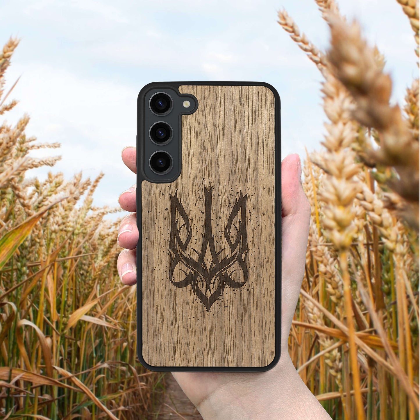 Wood Galaxy S23 Ultra Case Ukrainian Trident Trizub