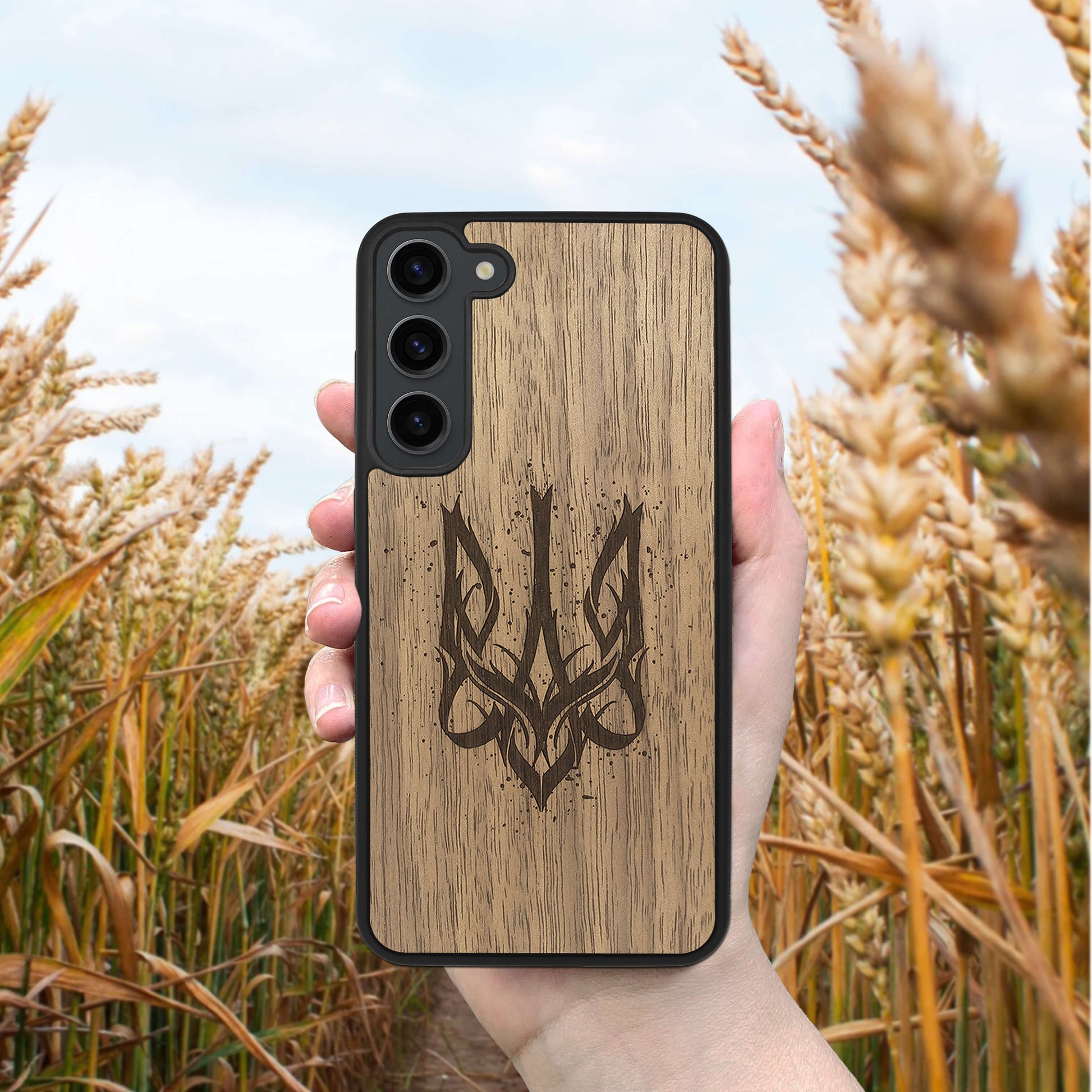 Wood Galaxy S23 Ultra Case Ukrainian Trident Trizub