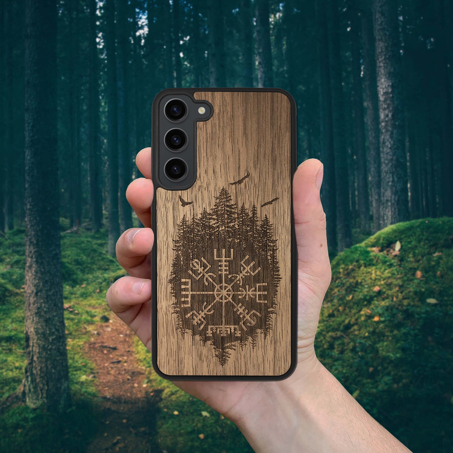 Wood Galaxy S23 Ultra Case Viking Compass Vegvisir