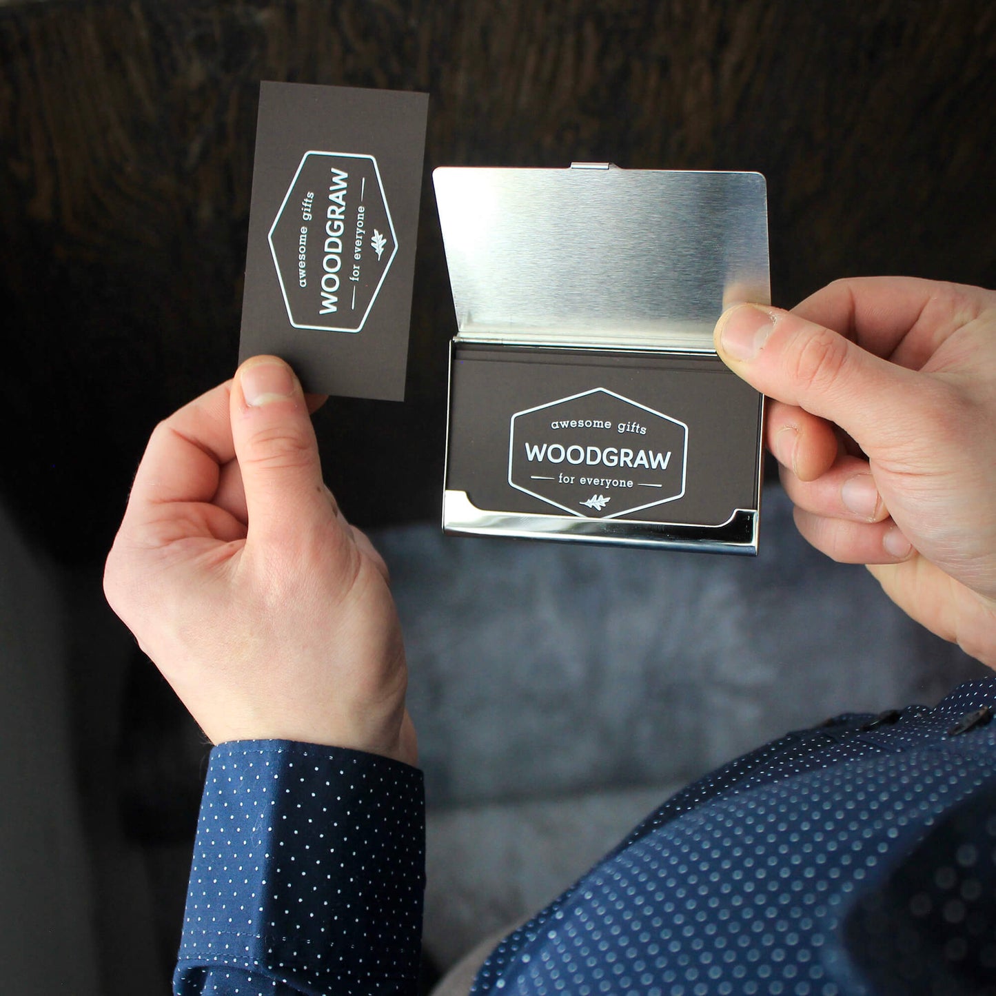 Personalized Wood & Metal Business Card Holder