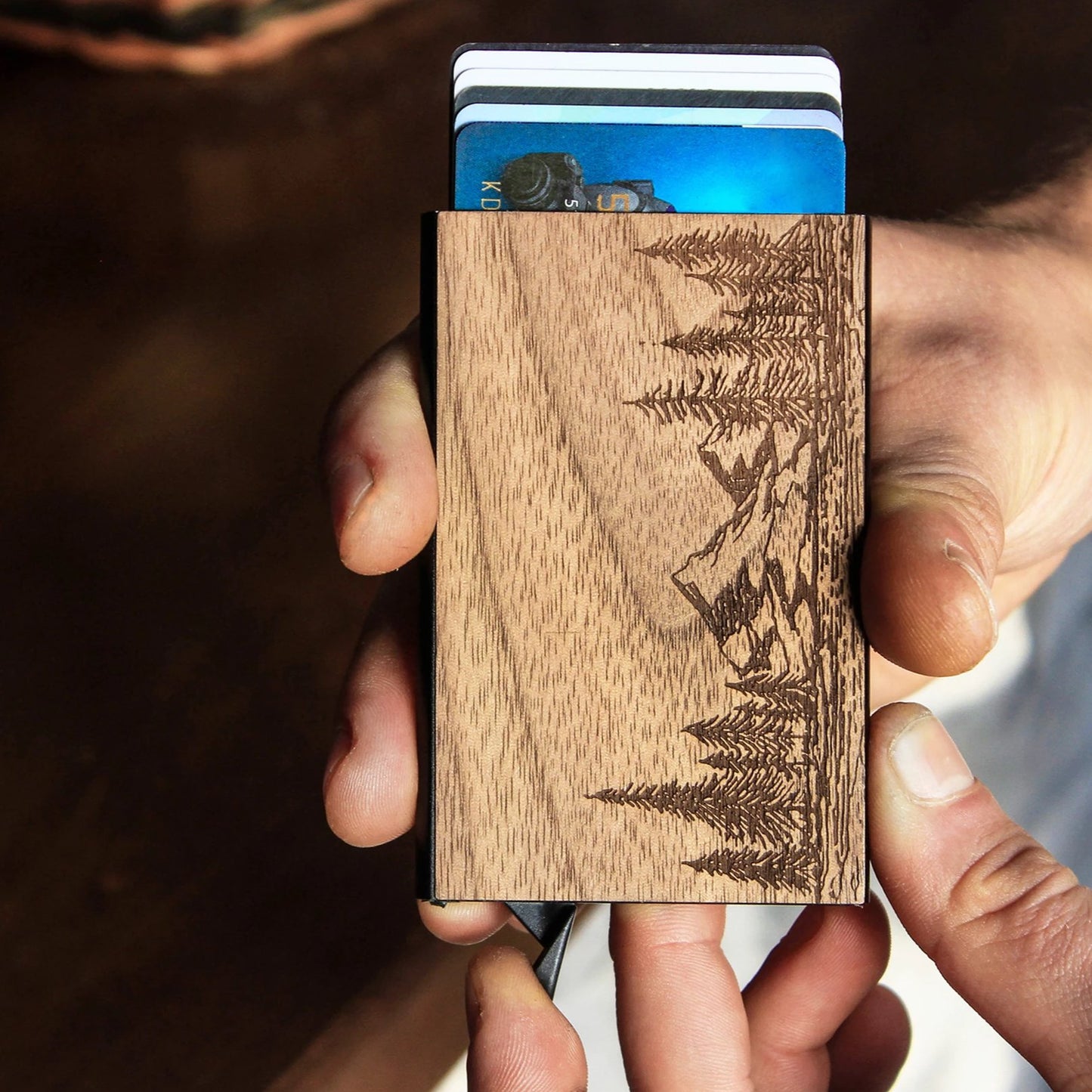 Nature - Metal Credit Card Holder with Wooden front
