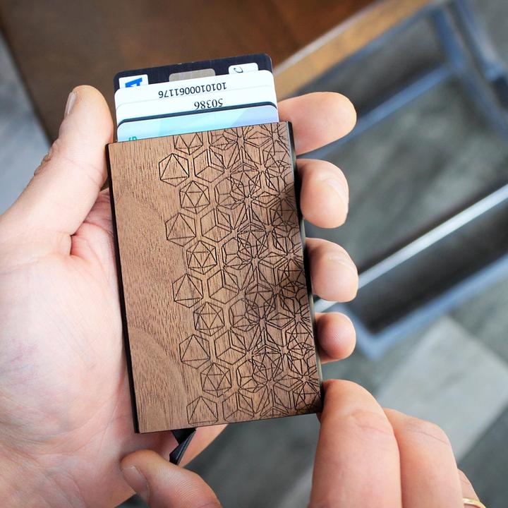 Geometry - Wood & Metal Credit Card Holder with Pop Up