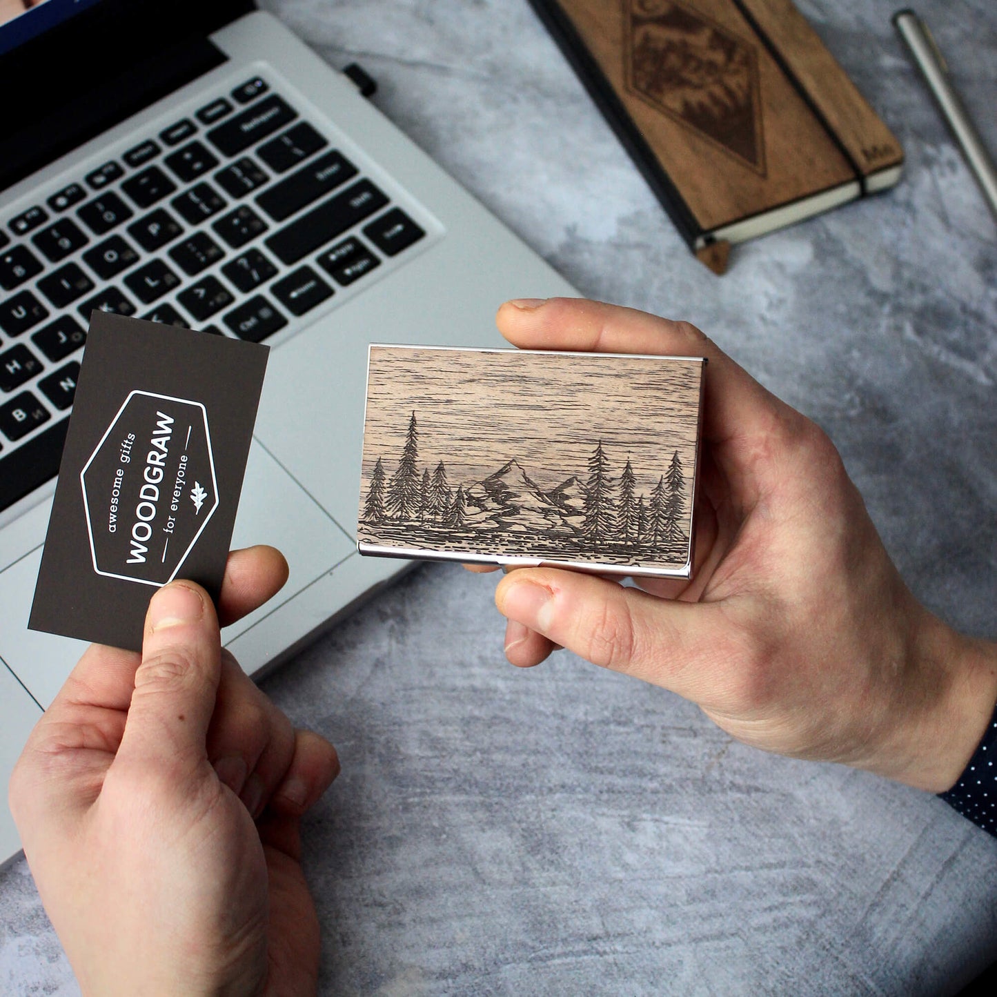 Nature - Metal Business Card Holder with Wooden front