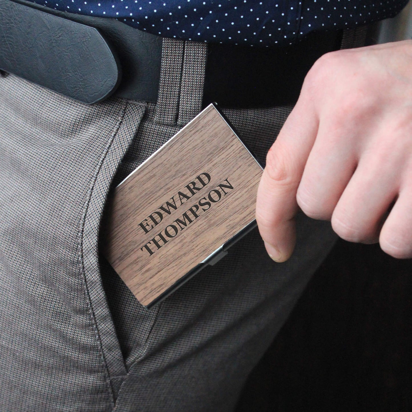 Custom Wood & Metal Business Card Holder Case