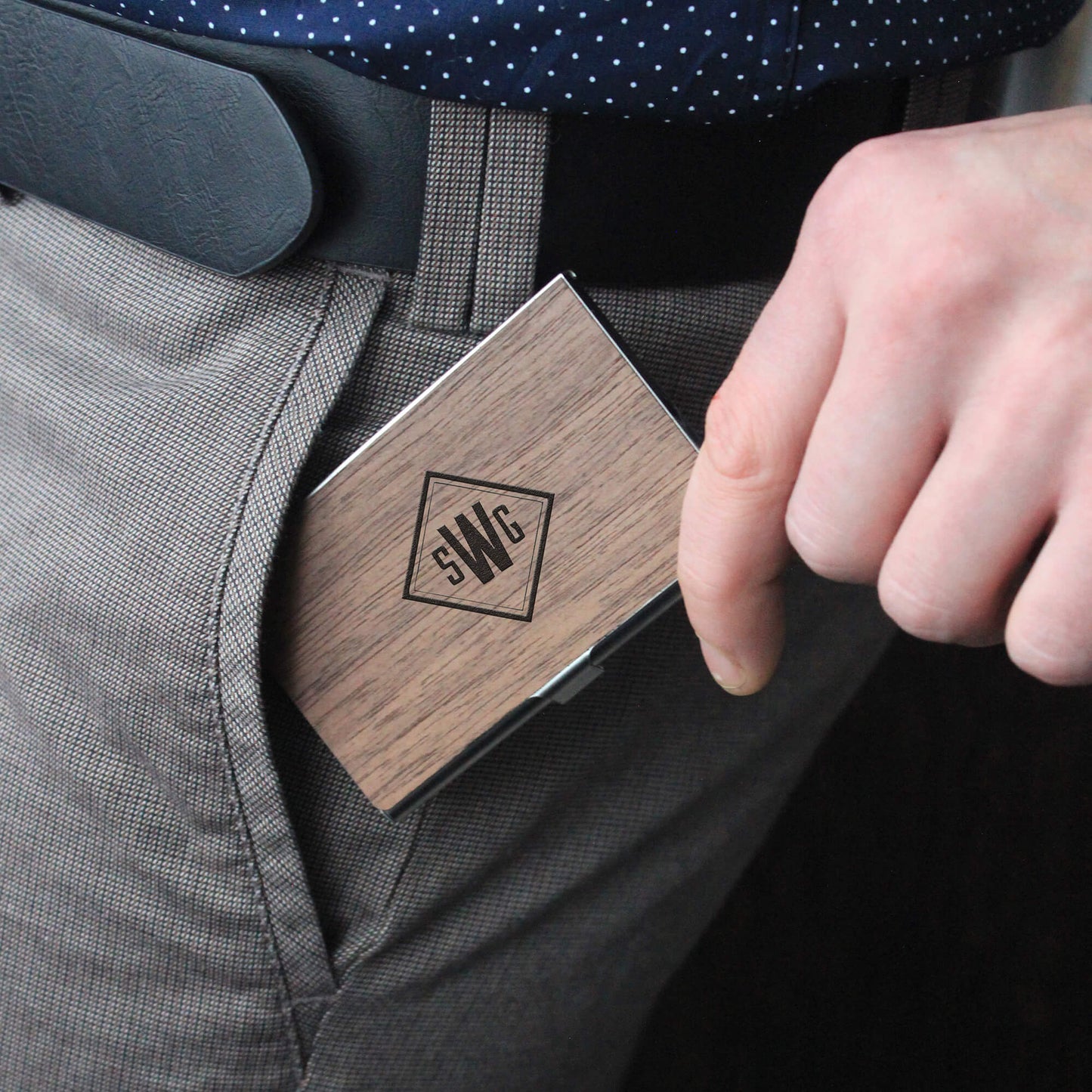 Monogram - Wooden Business Card Holder - Personalized