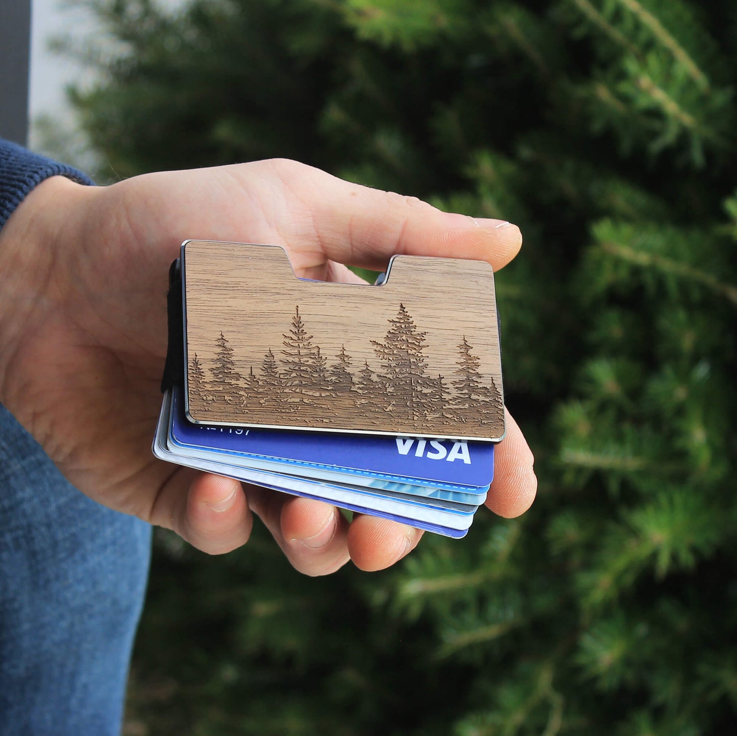 Forest - Wooden Credit Card Holder with Money Clip Wallet