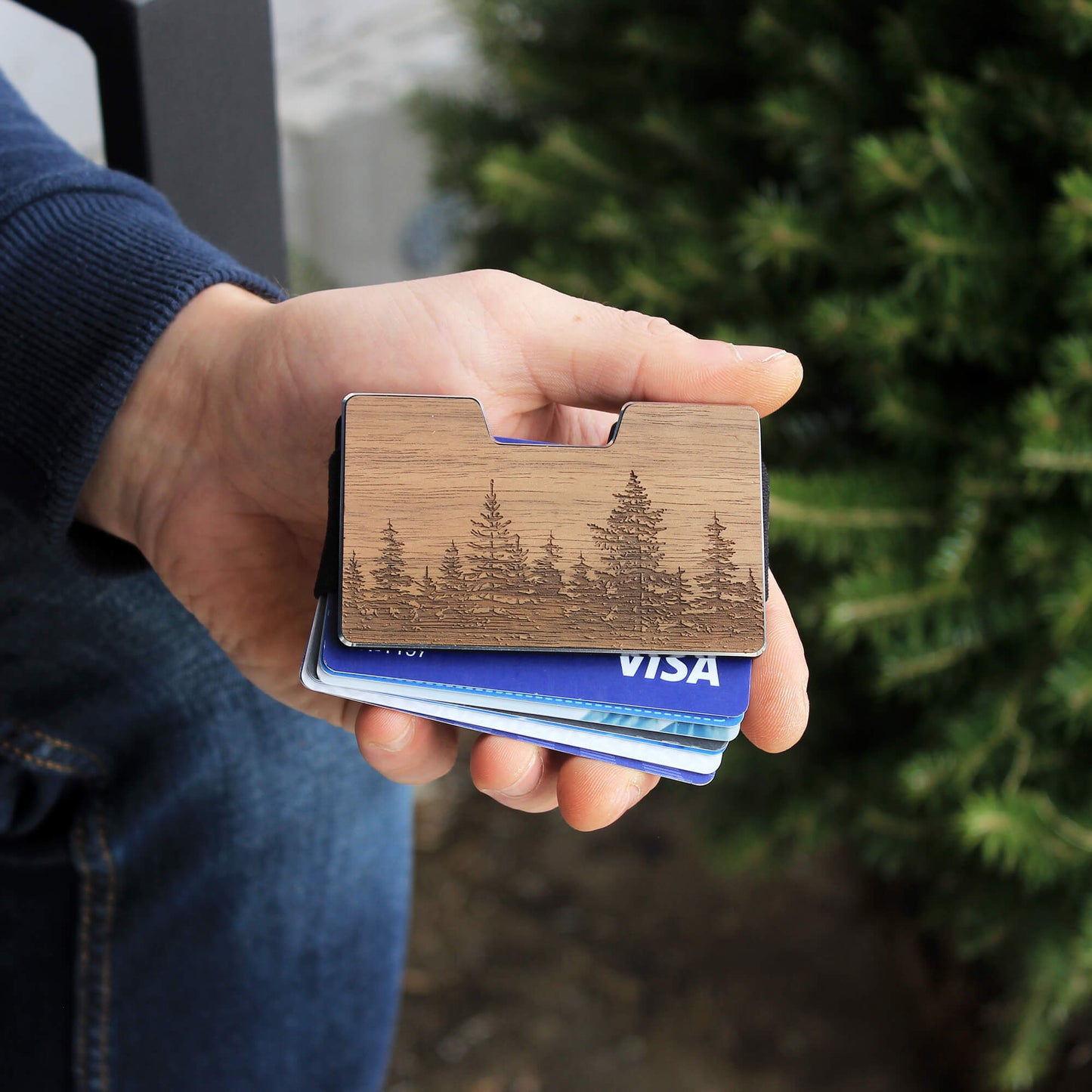 Forest - Wooden Credit Card Holder with Money Clip Wallet