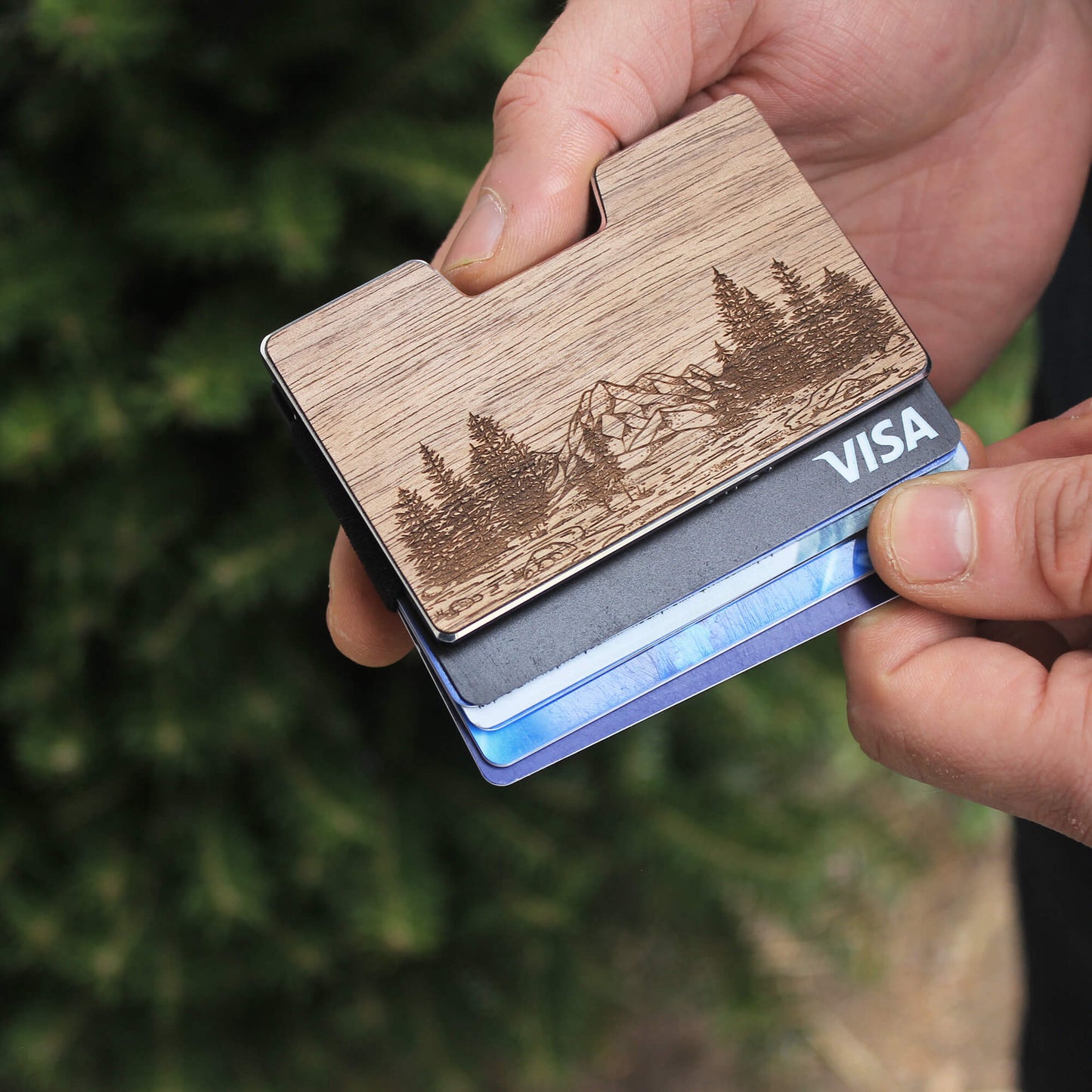 Nature - Wooden Credit Card Holder with Money Clip Wallet