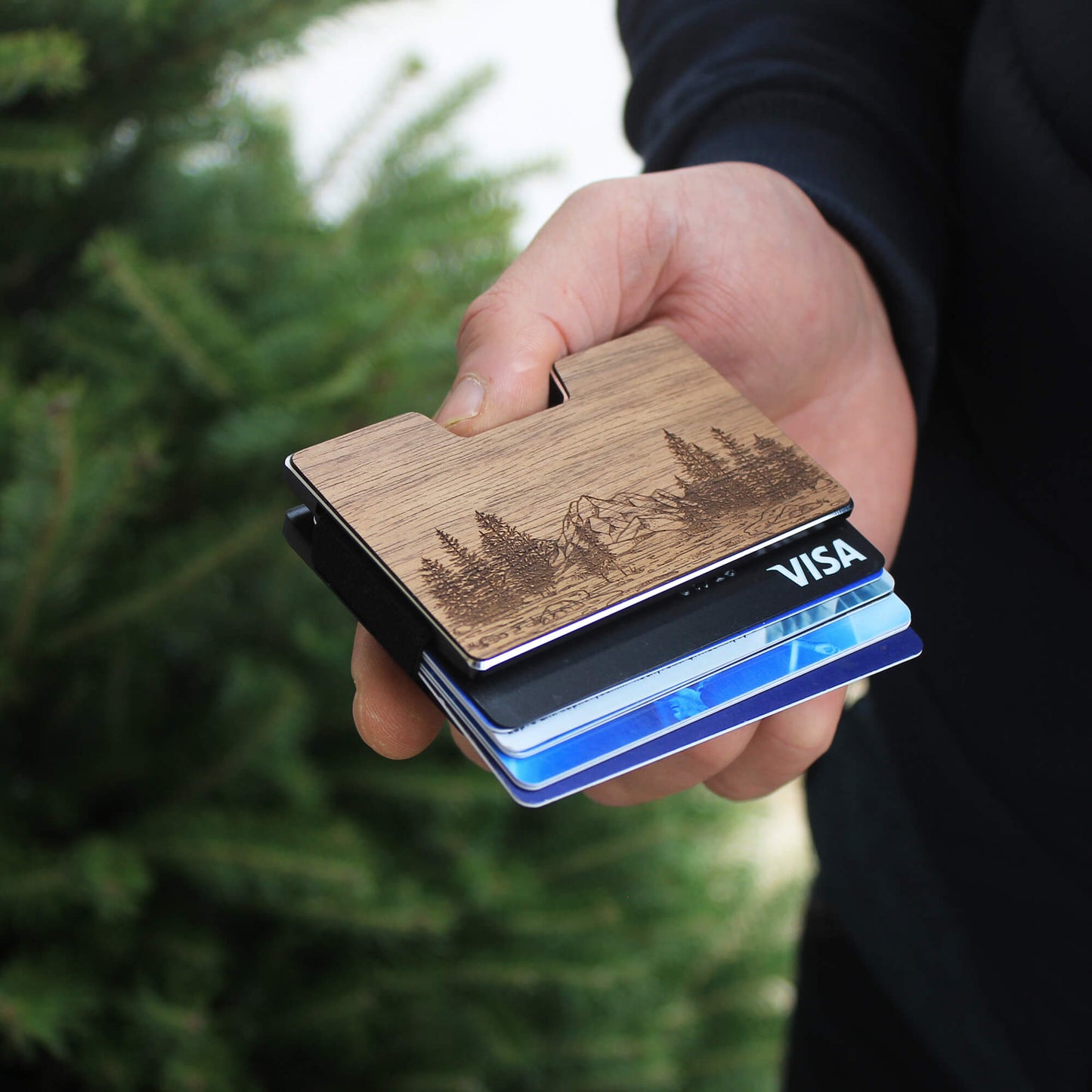 Nature - Wooden Credit Card Holder with Money Clip Wallet