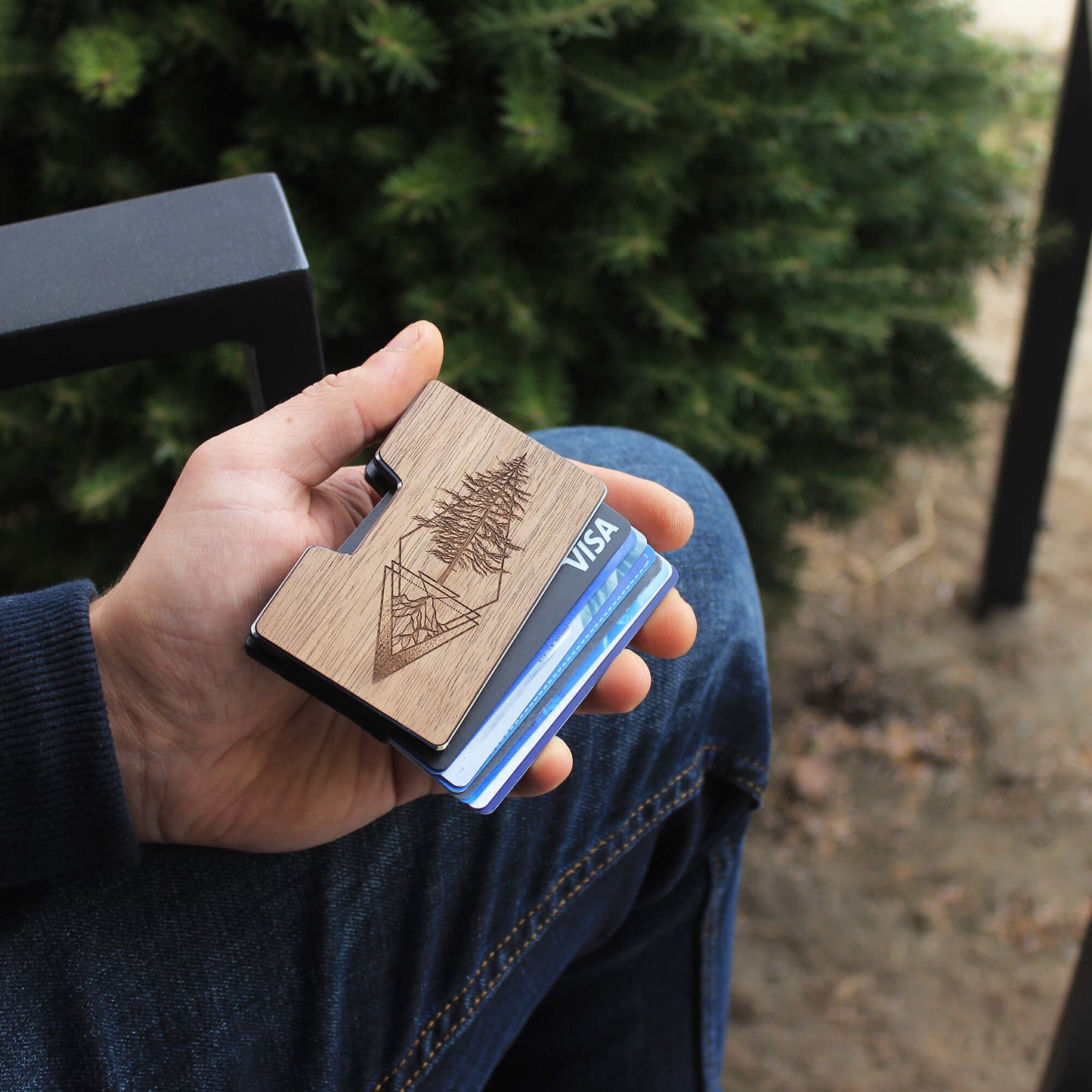 Picea - Wooden Credit Card Holder with Money Clip Wallet