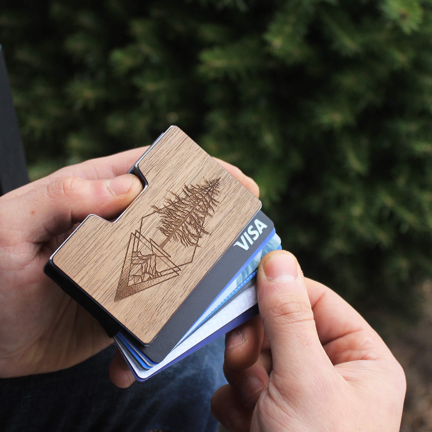 Picea - Wooden Credit Card Holder with Money Clip Wallet