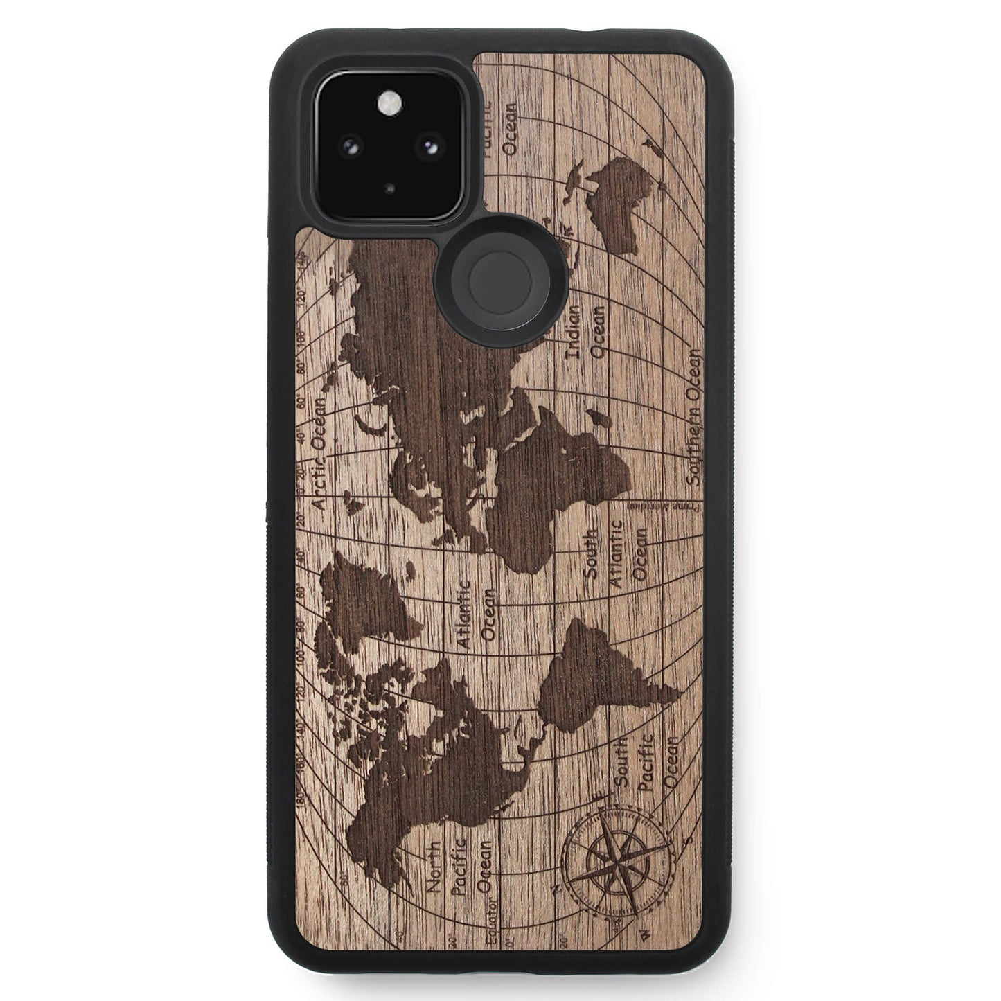 Wooden Case for Google Pixel 4A 5G World Map