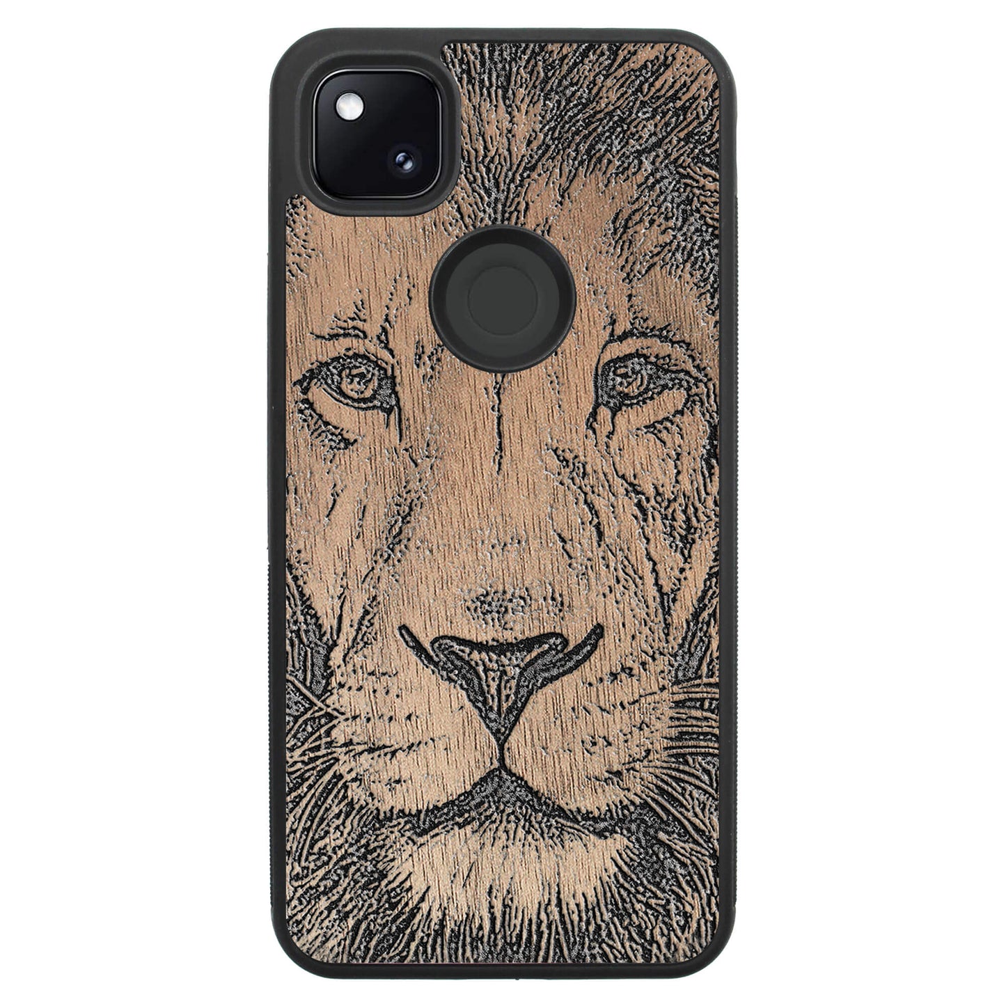 Wooden Case for Google Pixel 4A Lion face