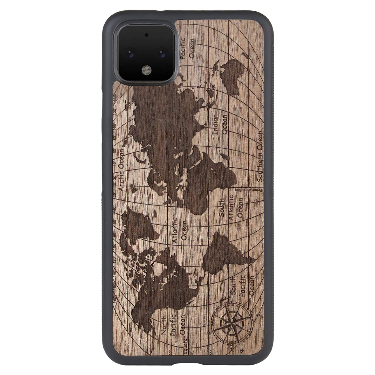 Wooden Case for Google Pixel 4 XL World Map