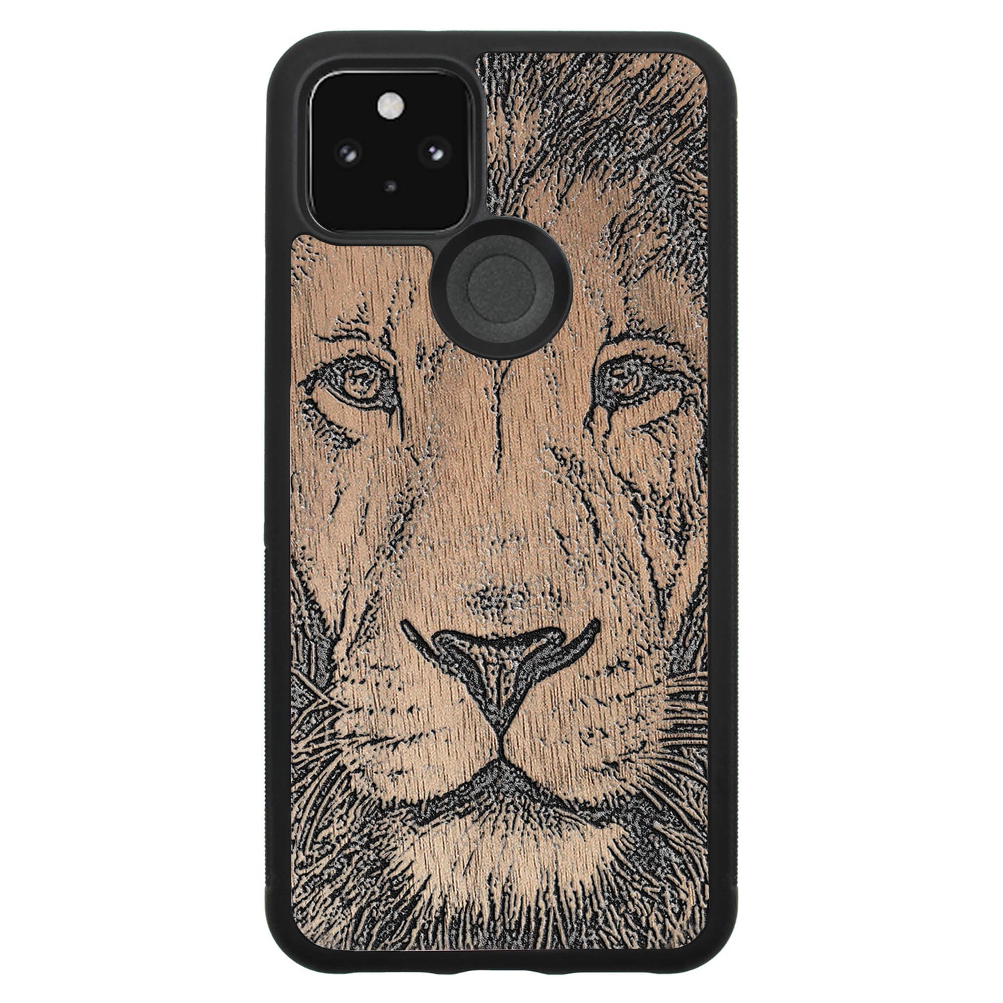 Wooden Case for Google Pixel 5 Lion face