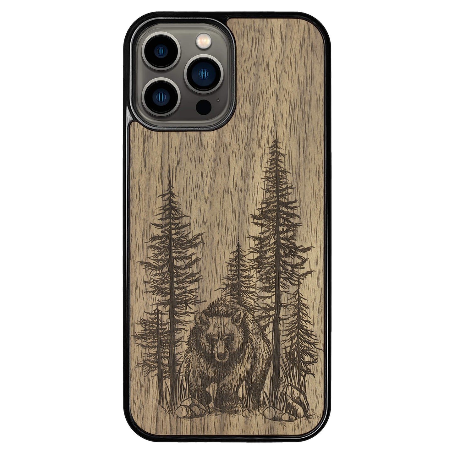 Wooden Case for iPhone 13 Pro Max Bear Forest