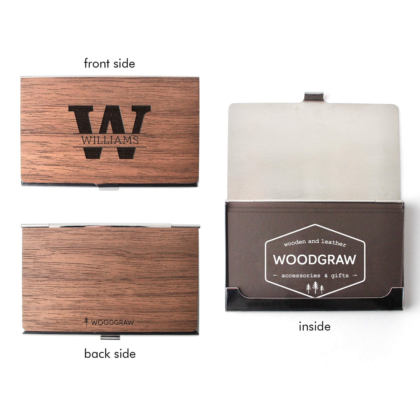 Personalized Wood & Metal Business Card Holder
