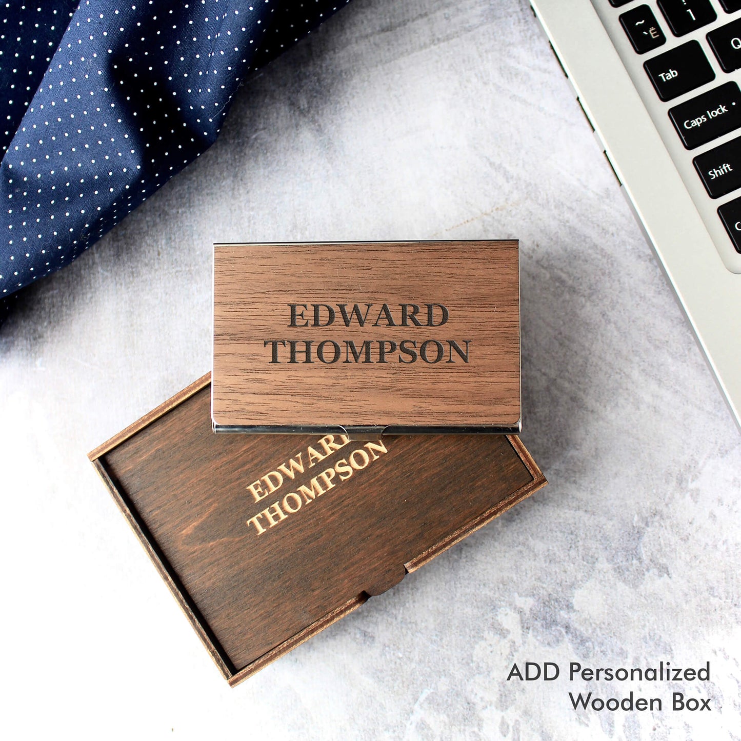 Personalized Wood & Metal Business Card Holder