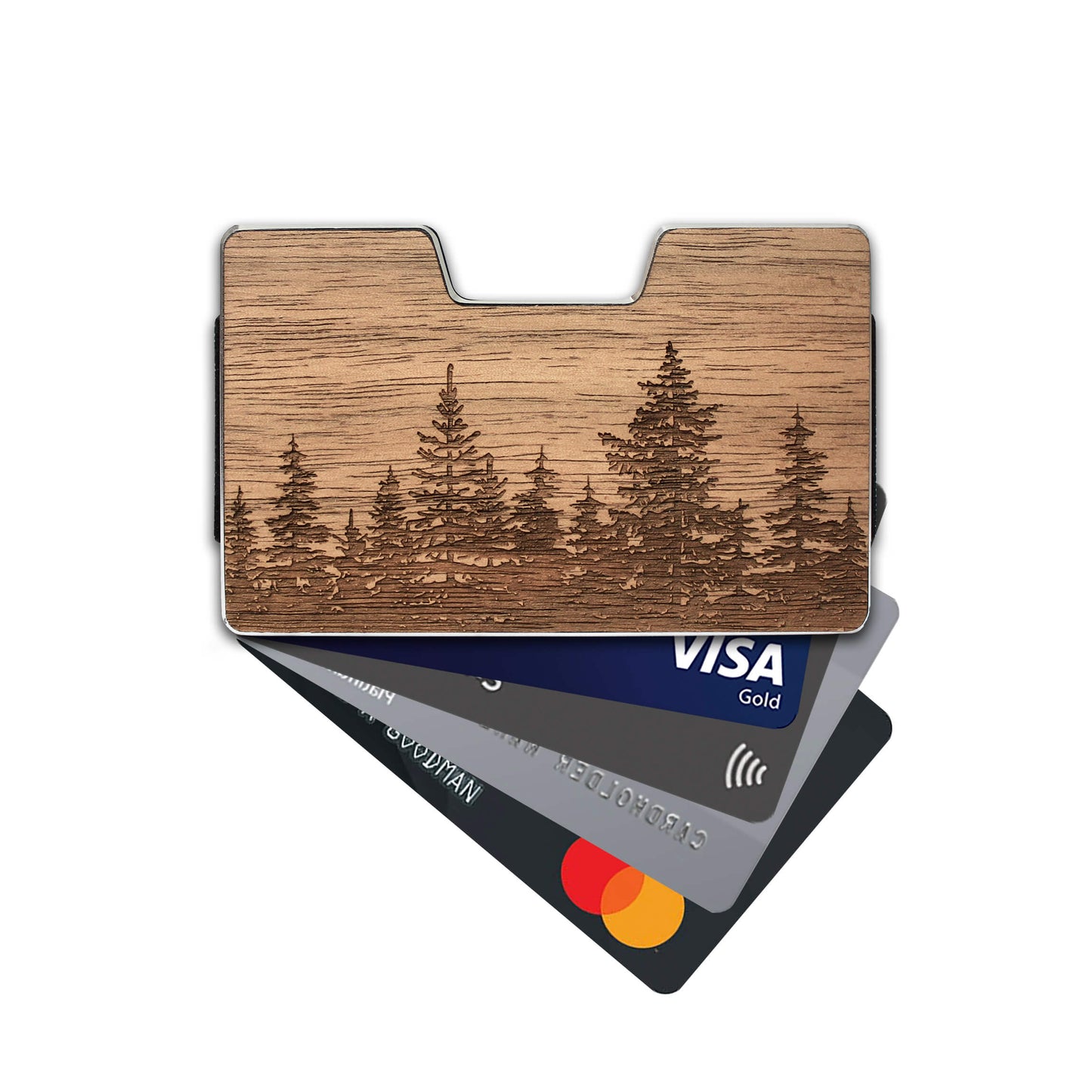 Forest - Wooden Credit Card Holder with Money Clip Wallet