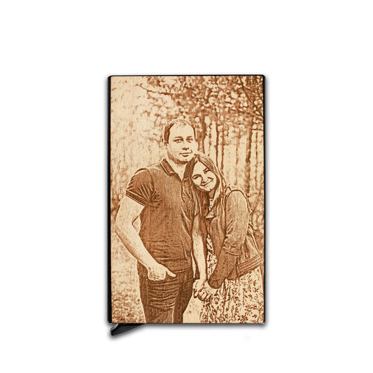 Custom Photo - Wood & Metal Credit Card Holder with Pop Up