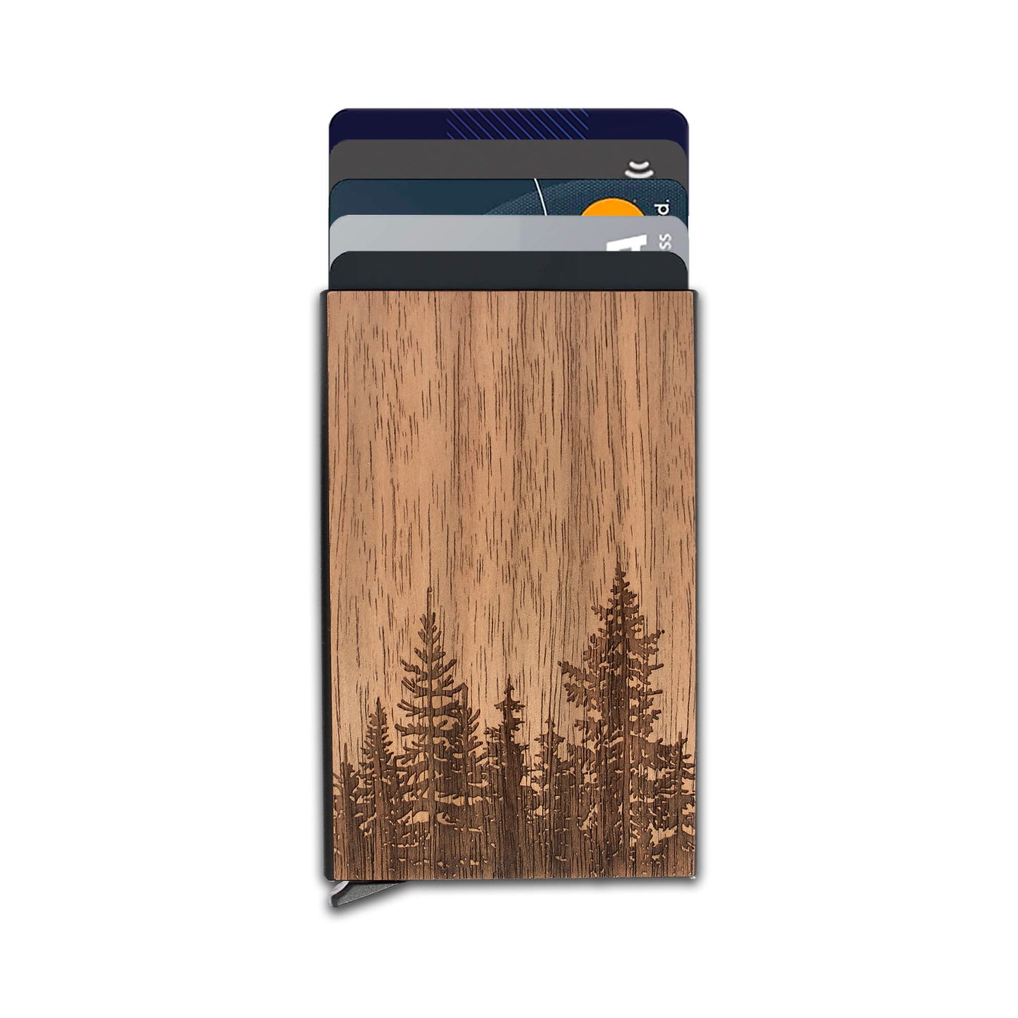 Forest - Wood & Metal Credit Card Holder with Pop Up