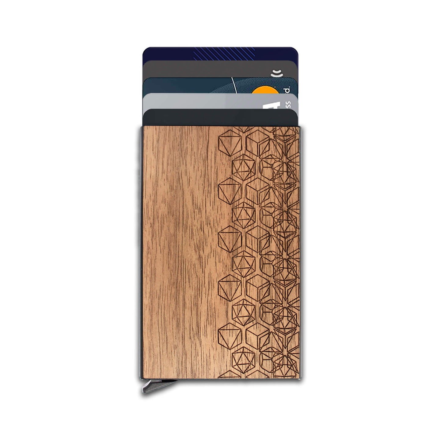 Geometry - Wood & Metal Credit Card Holder with Pop Up