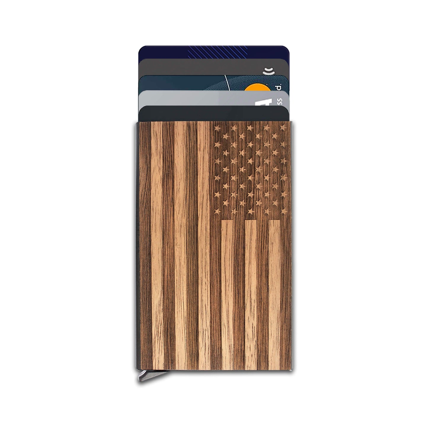 Us Flag - Wood & Metal Credit Card Holder with Pop Up