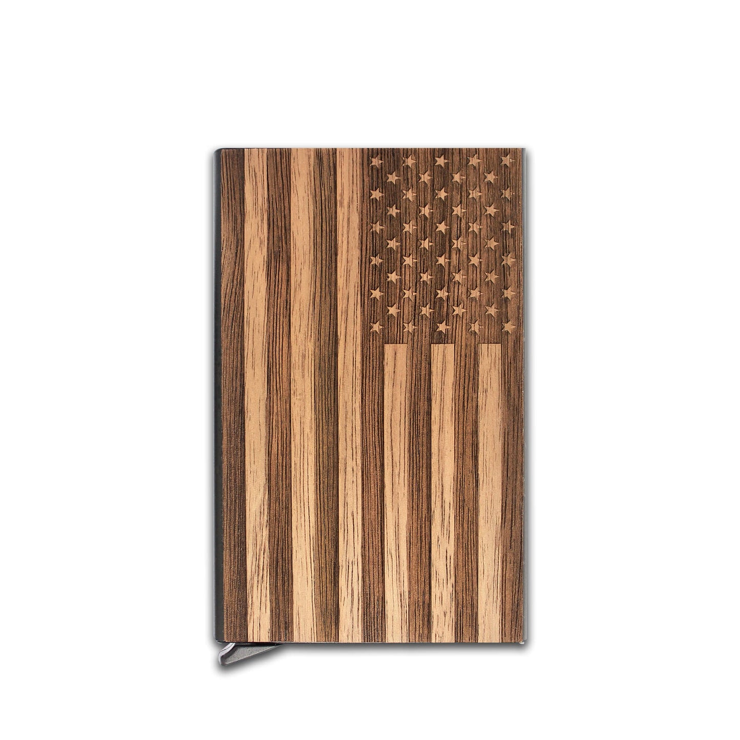 Us Flag - Wood & Metal Credit Card Holder with Pop Up