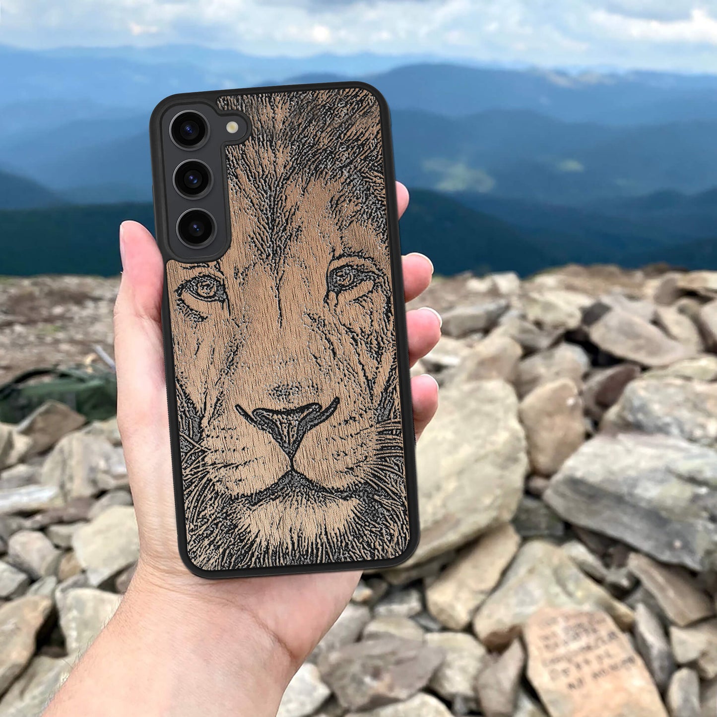 Wood Galaxy S23 Ultra Case Lion face