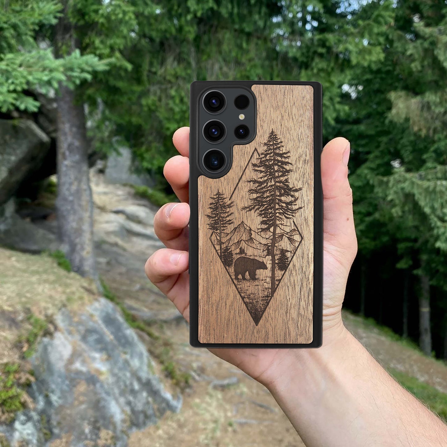 Wood Galaxy S23 Ultra Case Woodland Bear