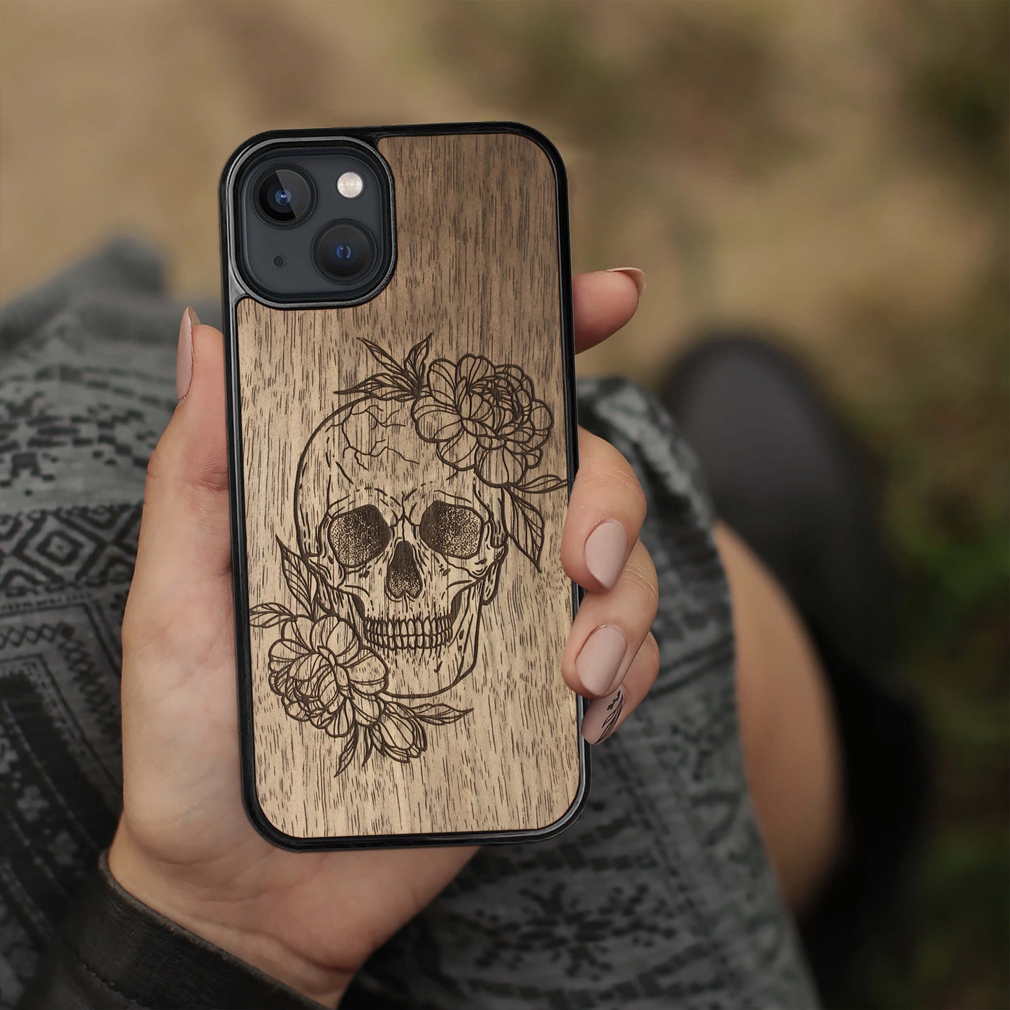 Wood iPhone 14 Case Skull