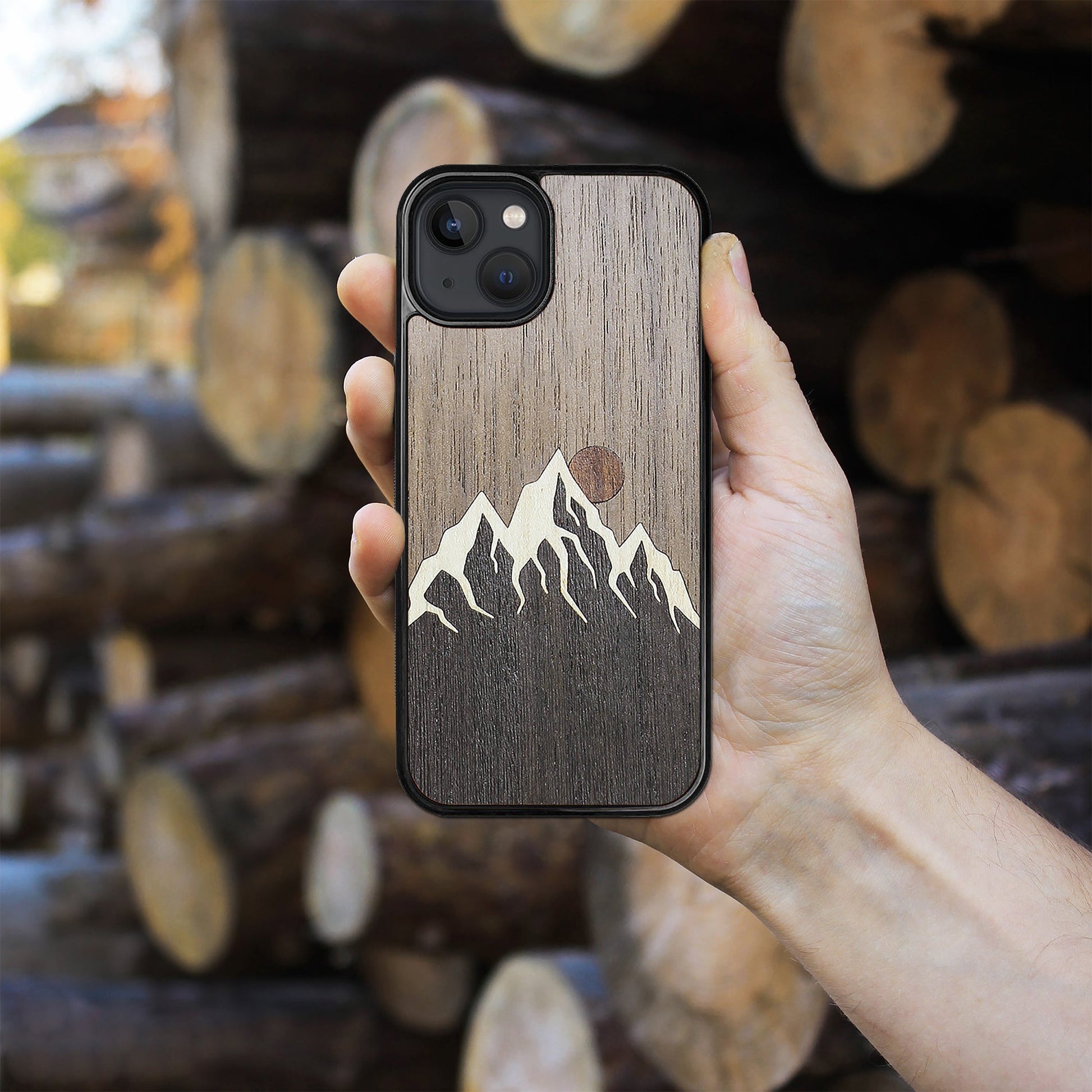 Wood iPhone 14 Case Mountain