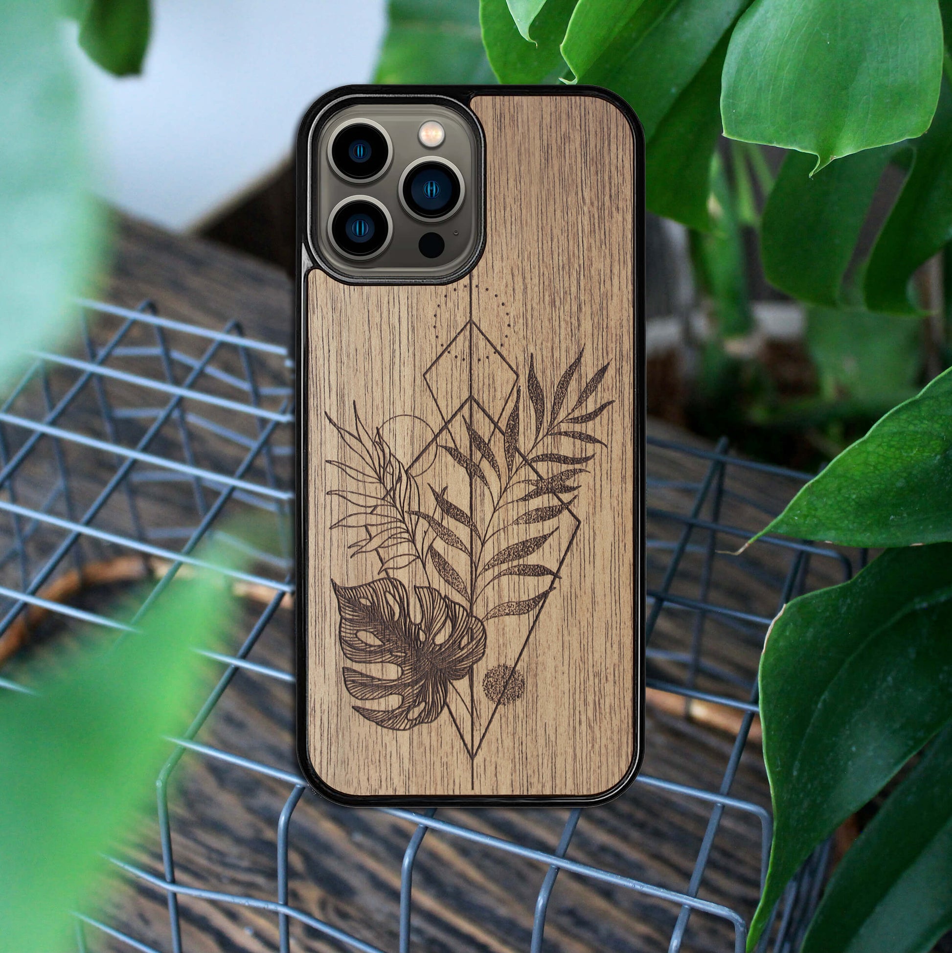 Wood iPhone 14 Plus Case Monstera