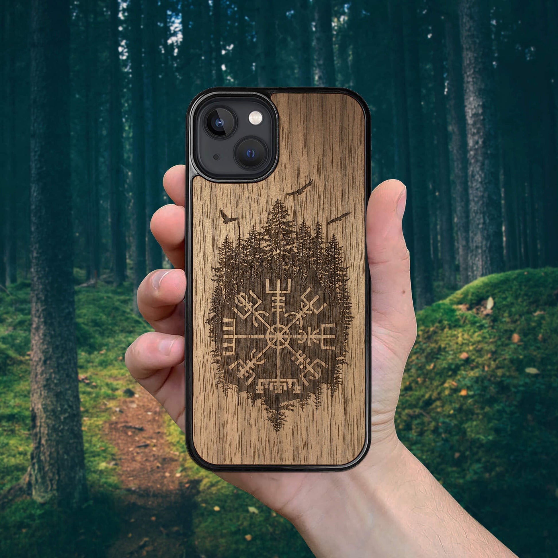 Wood iPhone 14 Plus Case Viking Compass Vegvisir