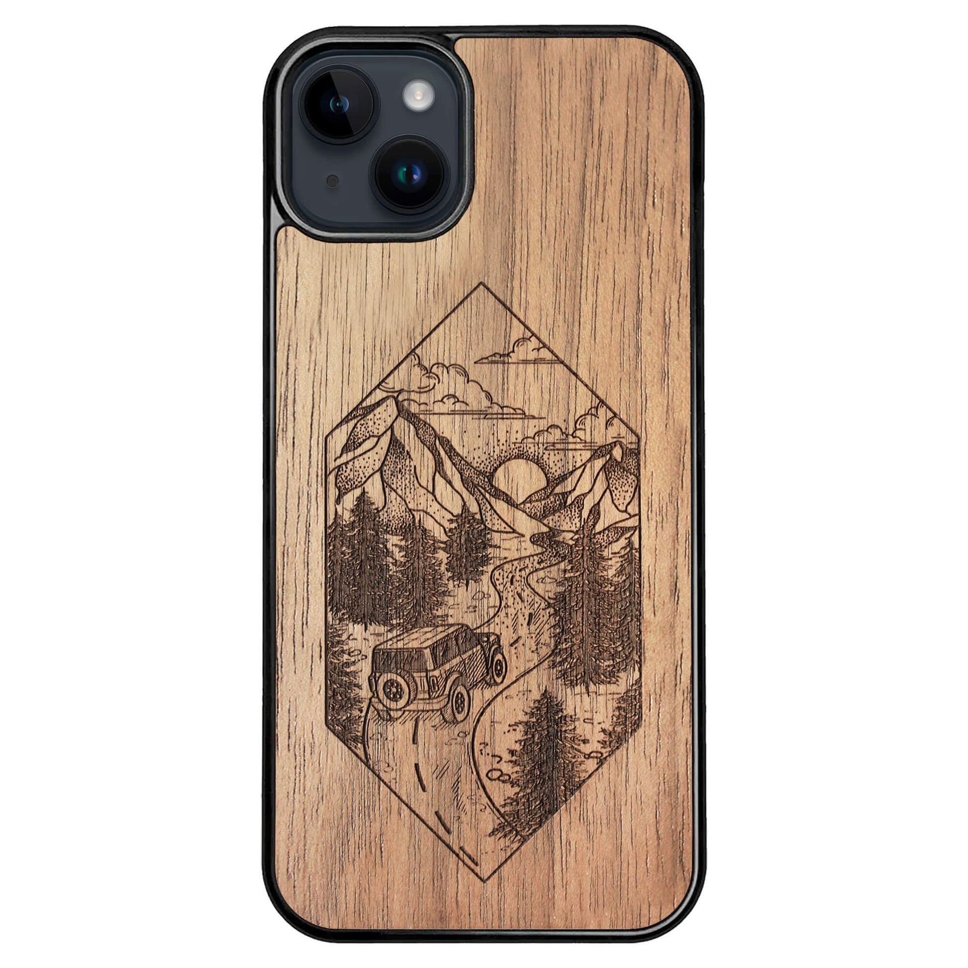 Wooden Case for iPhone 14 Plus Mountain Road