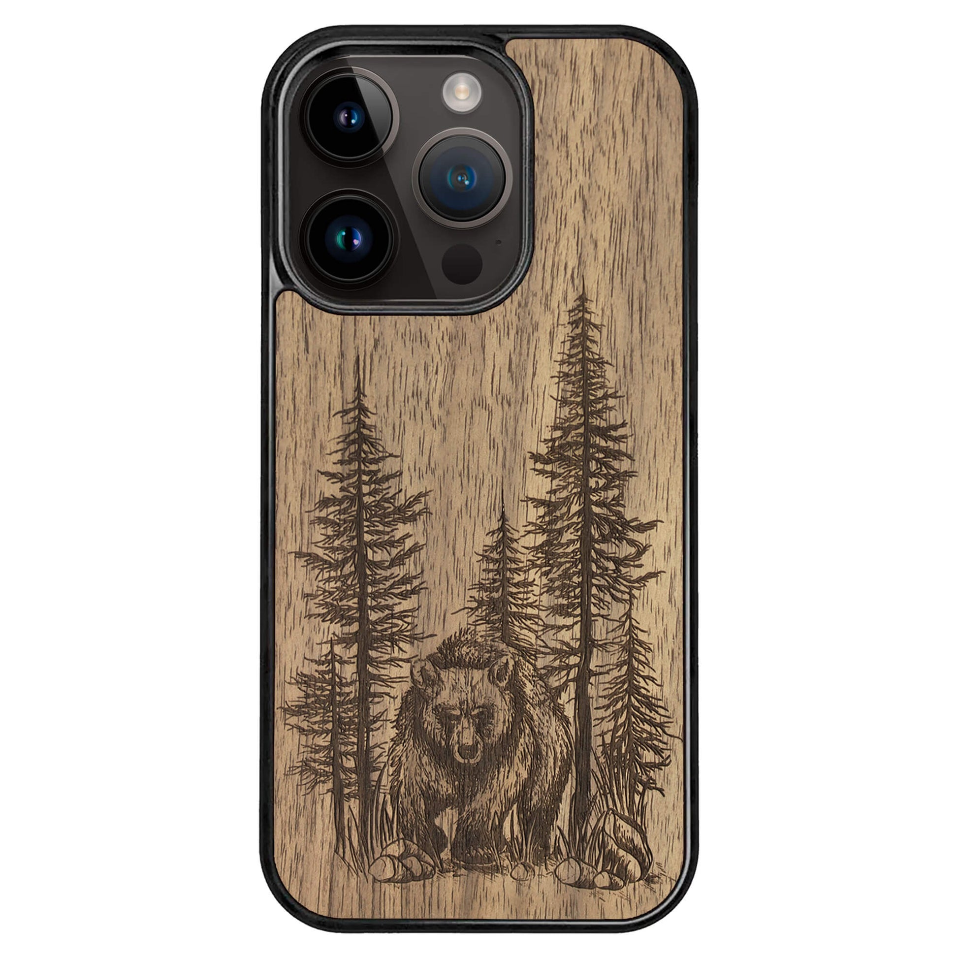 Wooden Case for iPhone 14 Pro Bear Forest