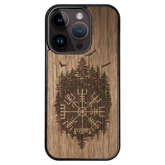 Wooden Case for iPhone 14 Pro Viking Compass Vegvisir