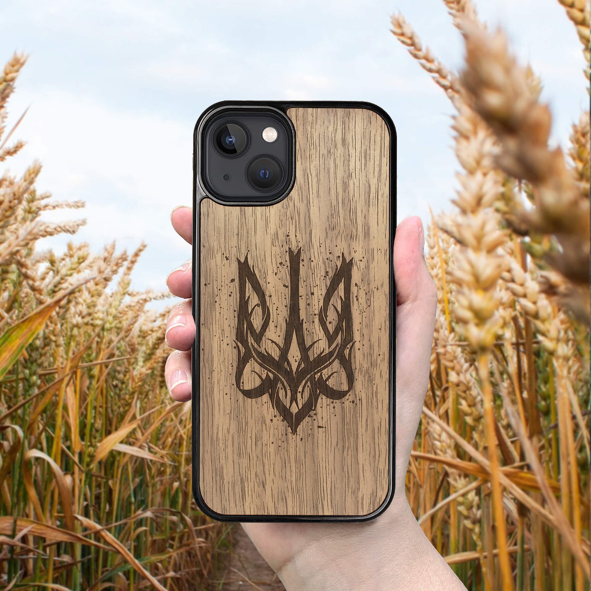 Wood iPhone 14 Case Ukrainian Trident Trizub