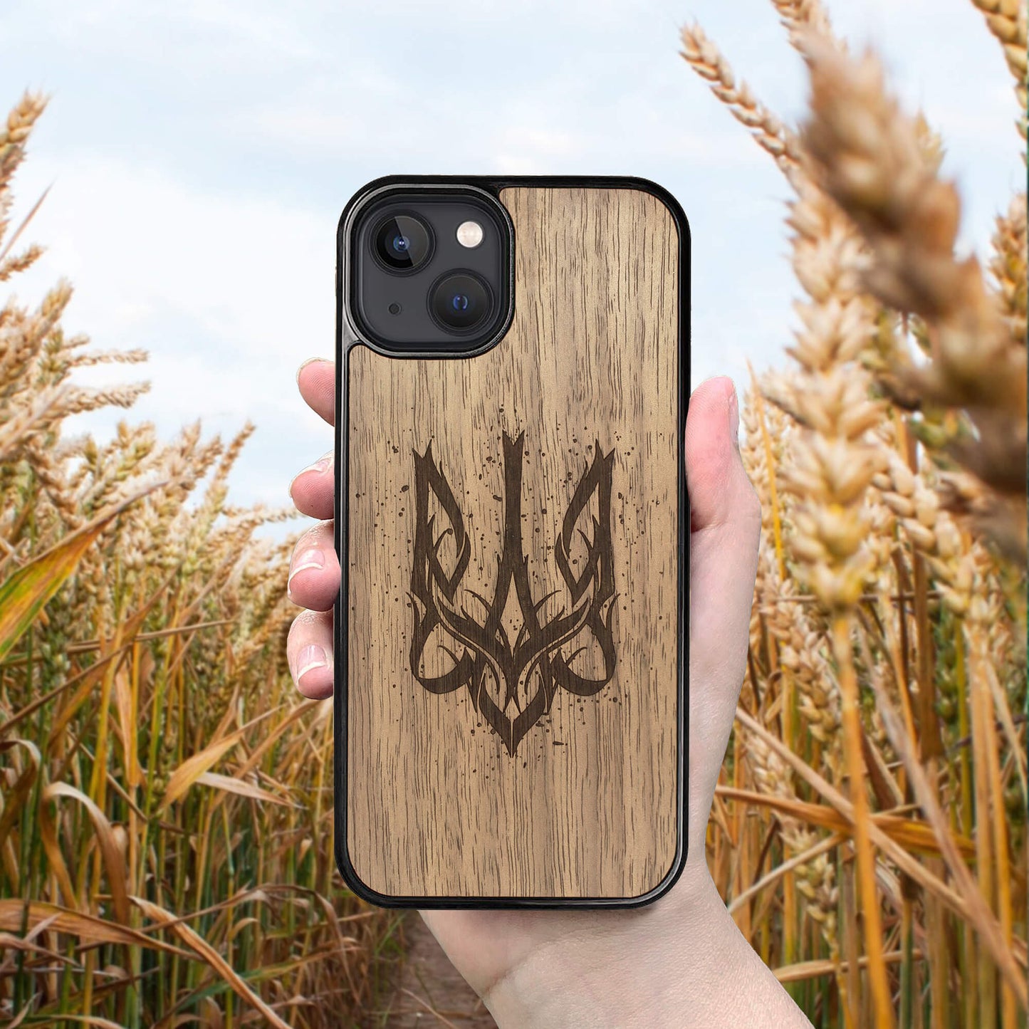 Wood iPhone 14 Pro Case Ukrainian Trident Trizub
