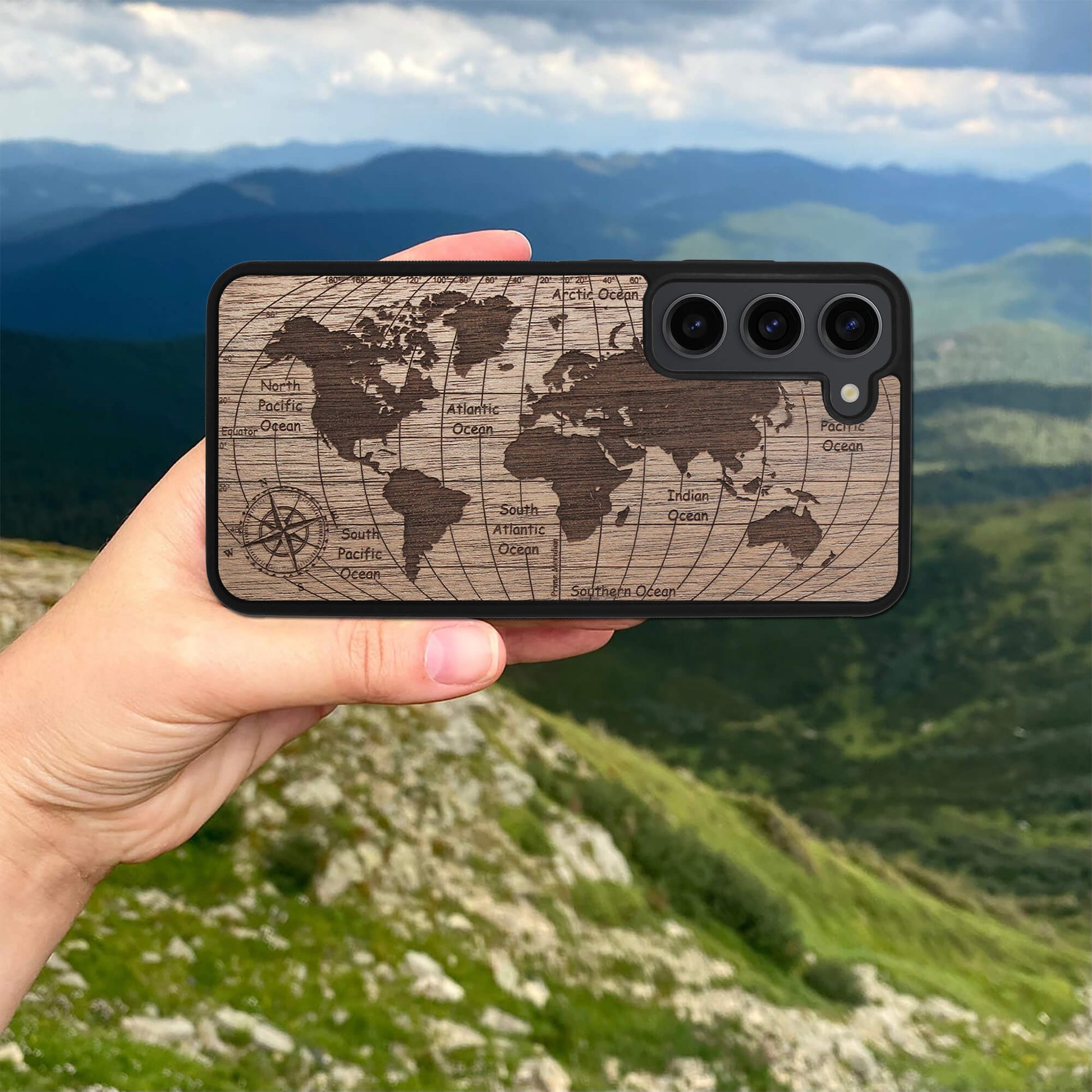 Wood Galaxy S23 Case World Map