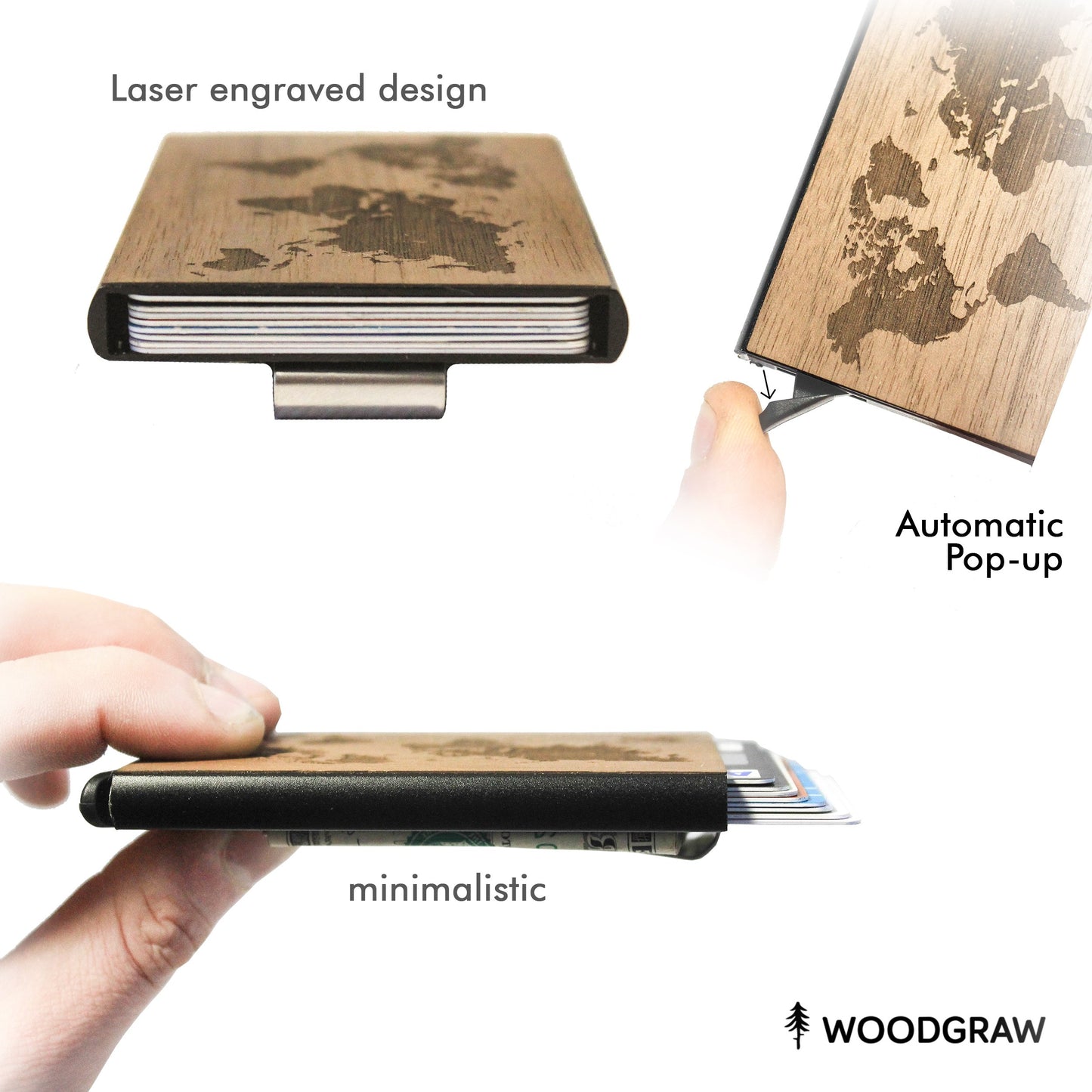 Woodland Bear - Wood & Metal Credit Card Holder with Pop Up