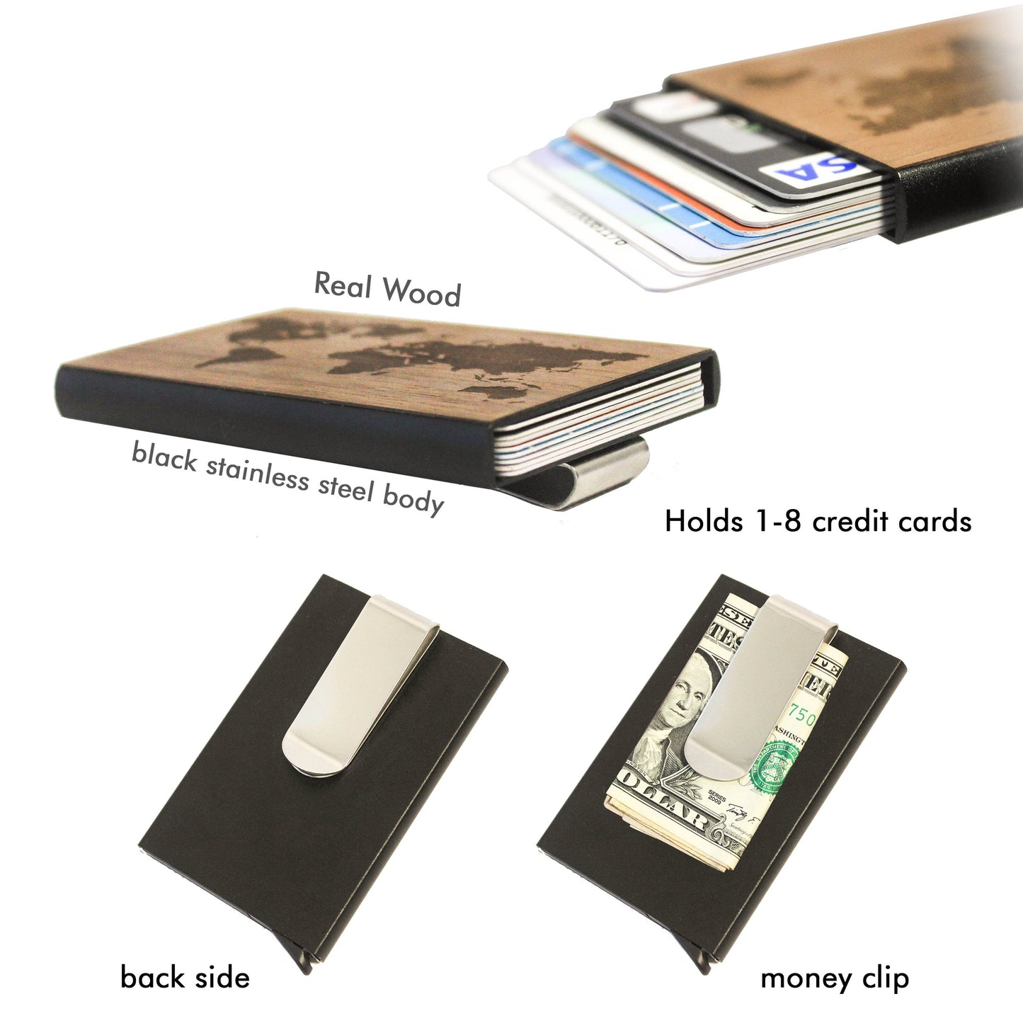 Custom Photo - Wood & Metal Credit Card Holder with Pop Up