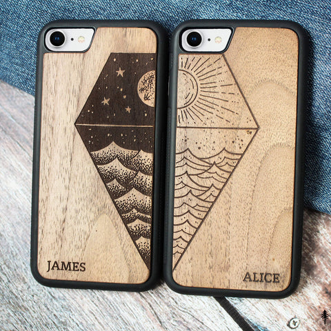 Sea - Wooden Pixel Case for Couple