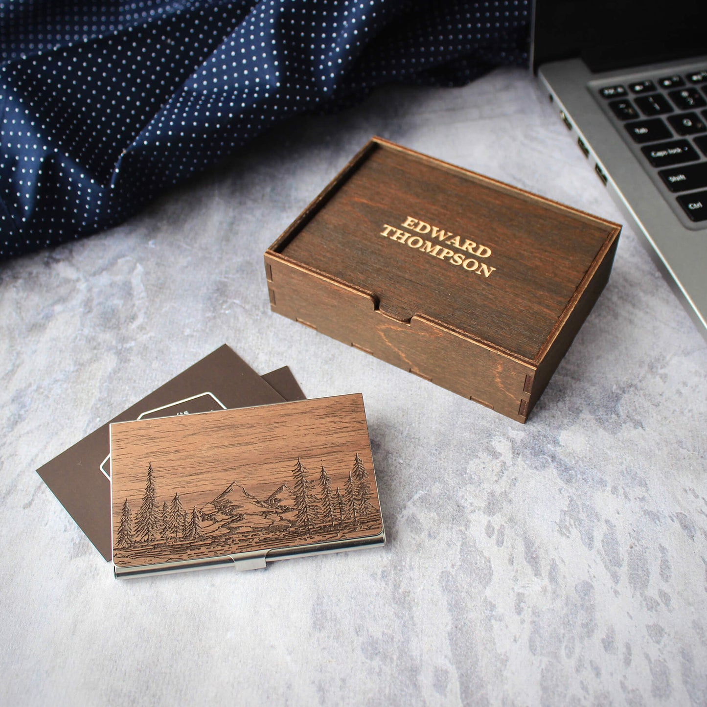 Nature - Metal Business Card Holder with Wooden front