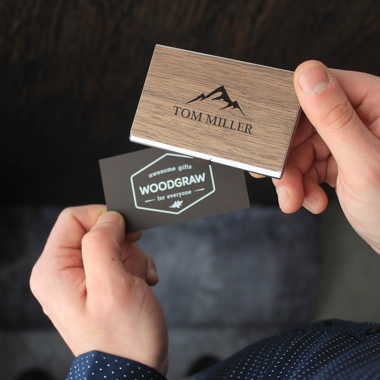Personalized Wood & Metal Business Card Holder