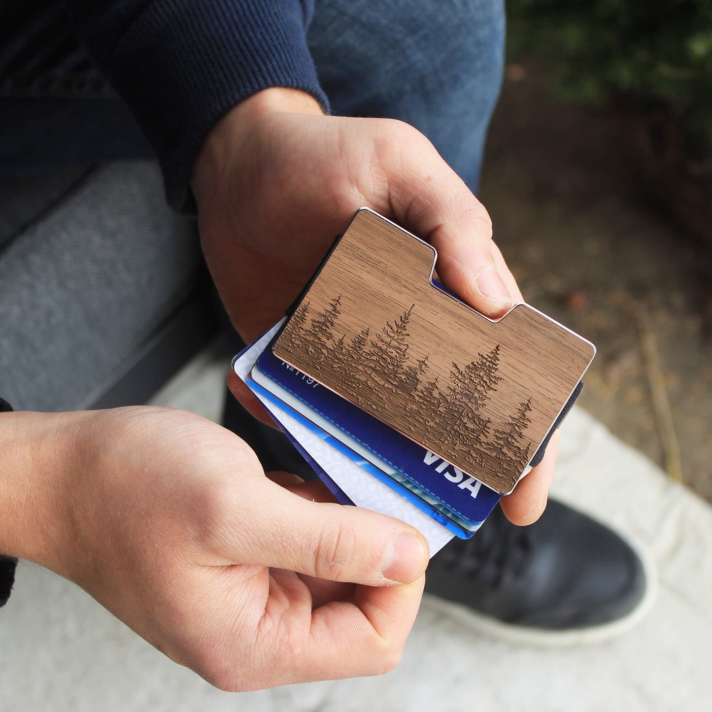 Forest - Wooden Credit Card Holder with Money Clip Wallet