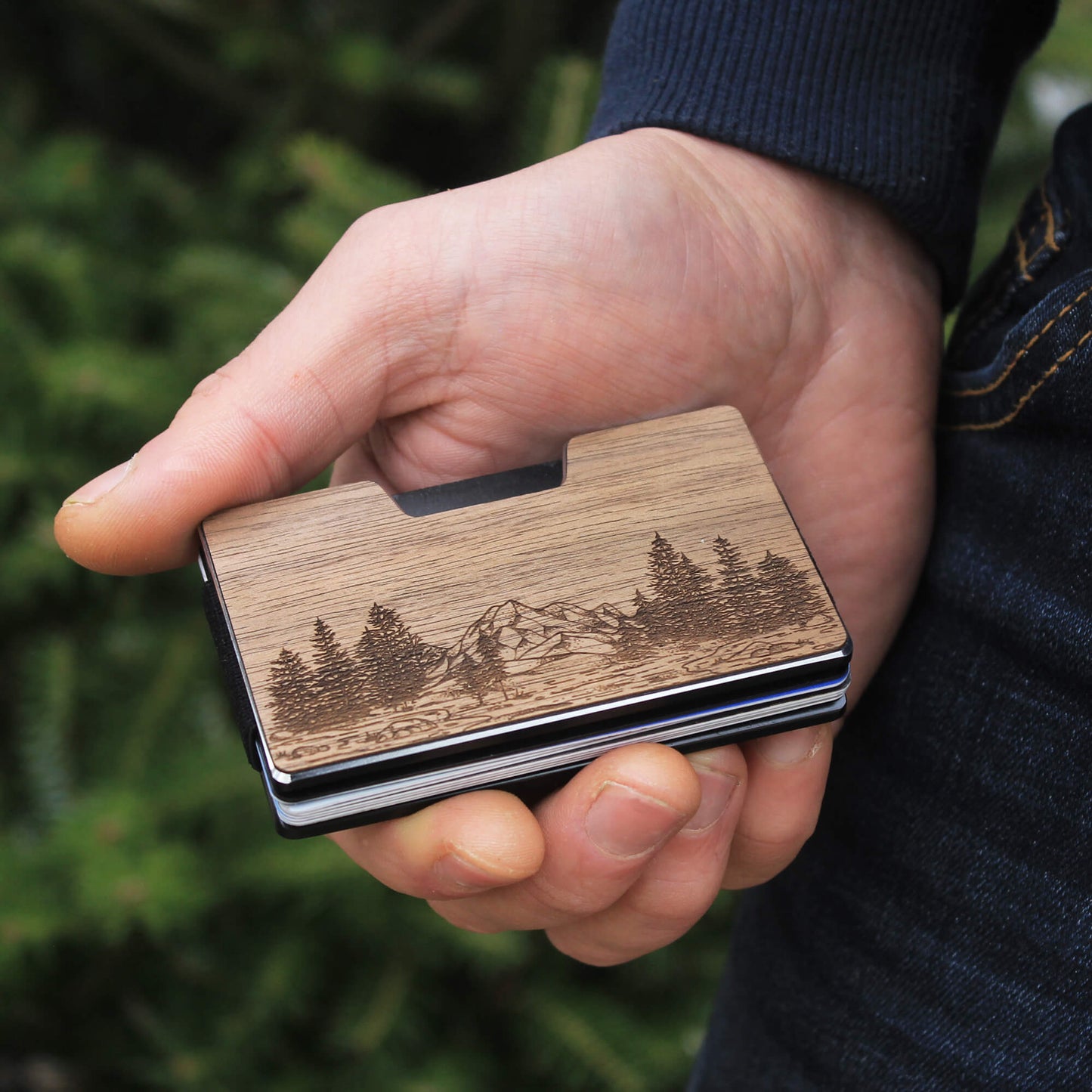 Nature - Wooden Credit Card Holder with Money Clip Wallet