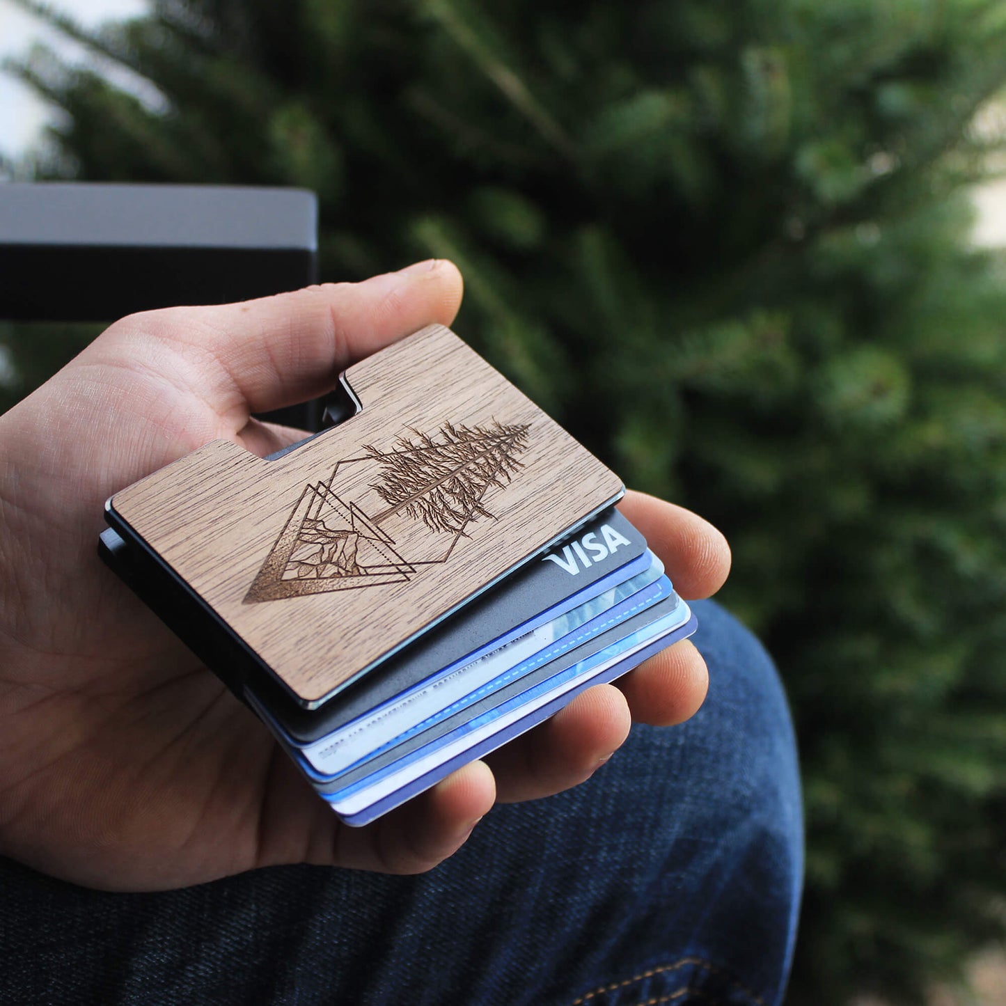 Picea - Wooden Credit Card Holder with Money Clip Wallet