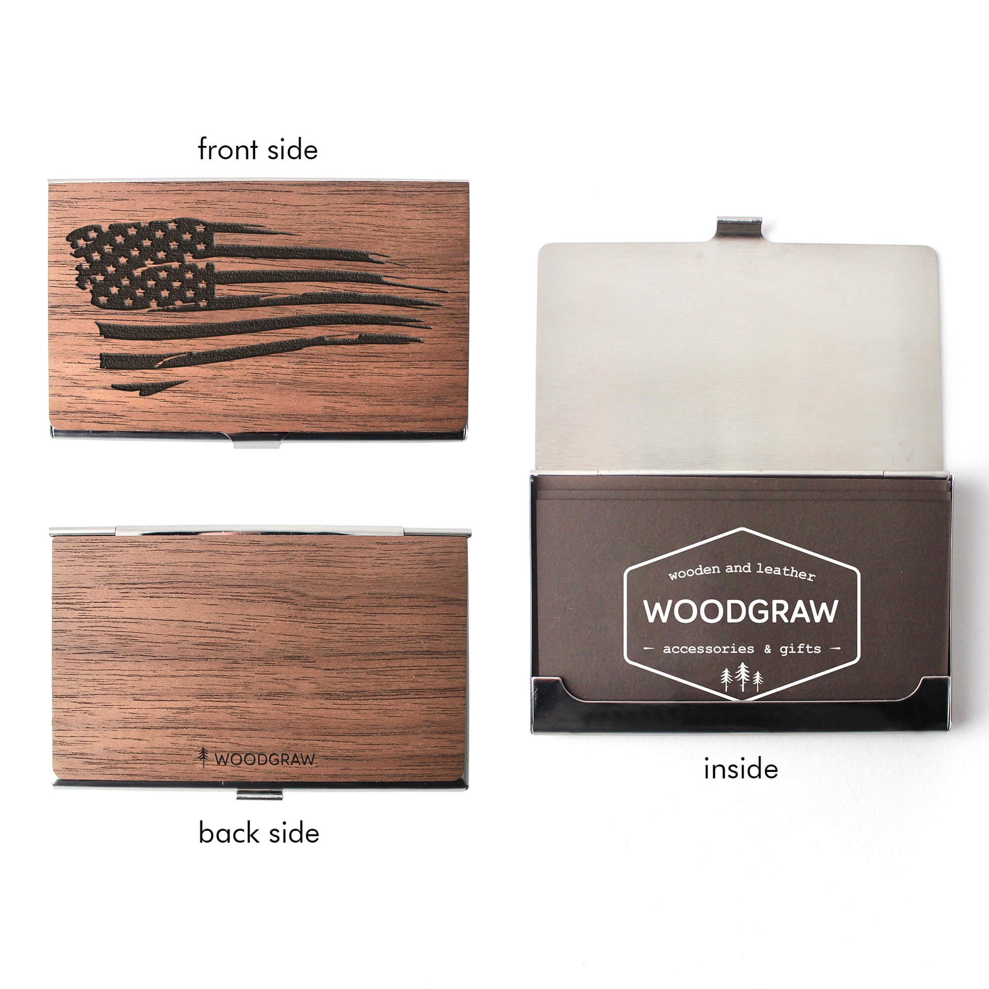American flag - Wooden Business Card Holder